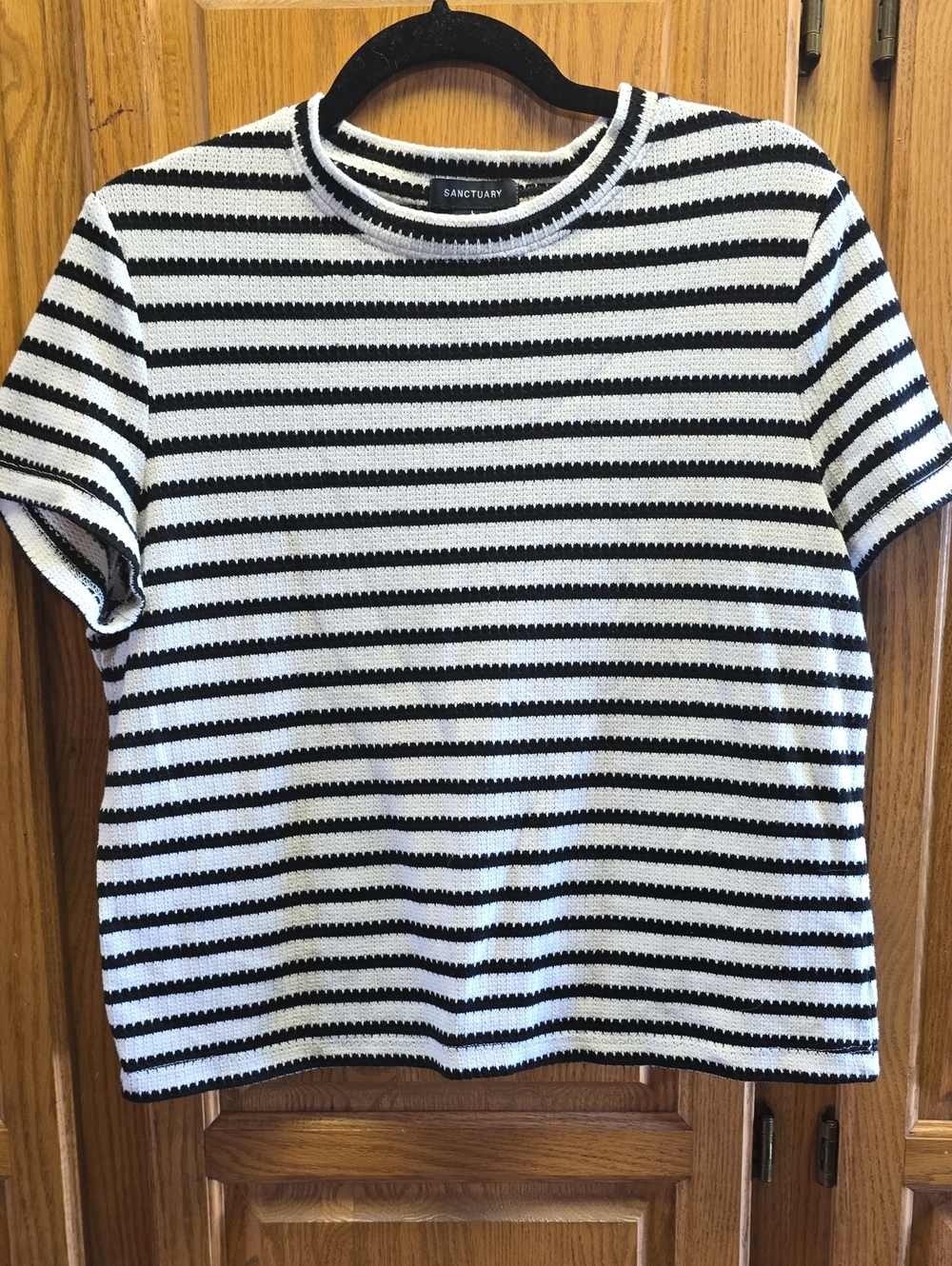 Sanctuary Black & White Striped Short Sleeve Knit Tee, Size L